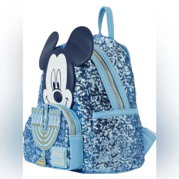Loungefly Disney Mickey Mouse Hanukkah Sequin Glow Mini Backpack - Picture 8 of 8